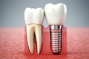 Dental implant solution replacing a missing tooth with realistic artificial tooth model