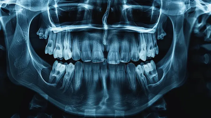 Panoramic dental X-ray showing impacted wisdom teeth at Dr. Paulo Pinho's oral surgery clinic.